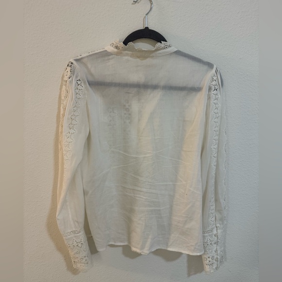 Sézane White Elegant Lace Trim White Blouse - Picture 3 of 5